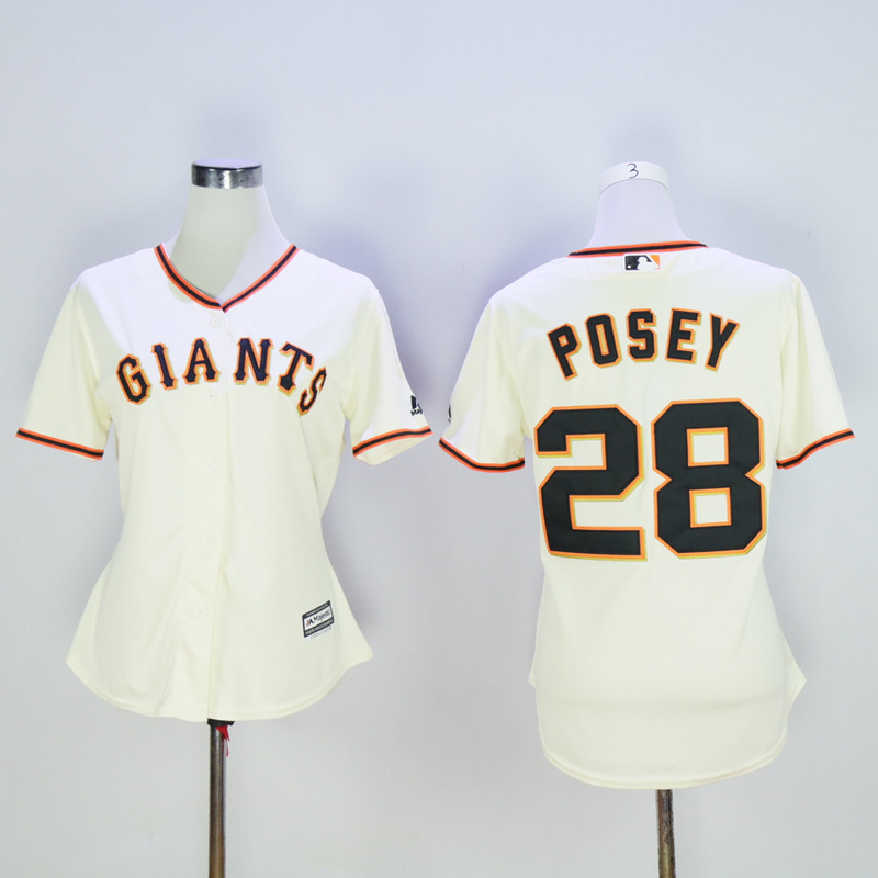 Women San Francisco Giants #28 Posey Cream MLB Jerseys->women mlb jersey->Women Jersey